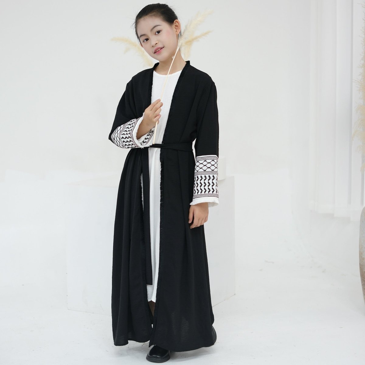 Embroidery Tassels Keffiyeh Children's Abaya (MKG014) - Mariam's Collection