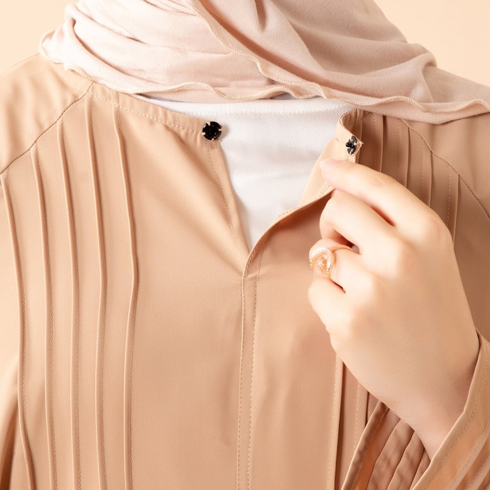 Essence Pleated Abaya – Sandstone Beige(MA254) - Mariam's Collection
