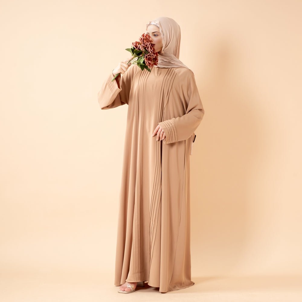 Essence Pleated Abaya – Sandstone Beige(MA254) - Mariam's Collection