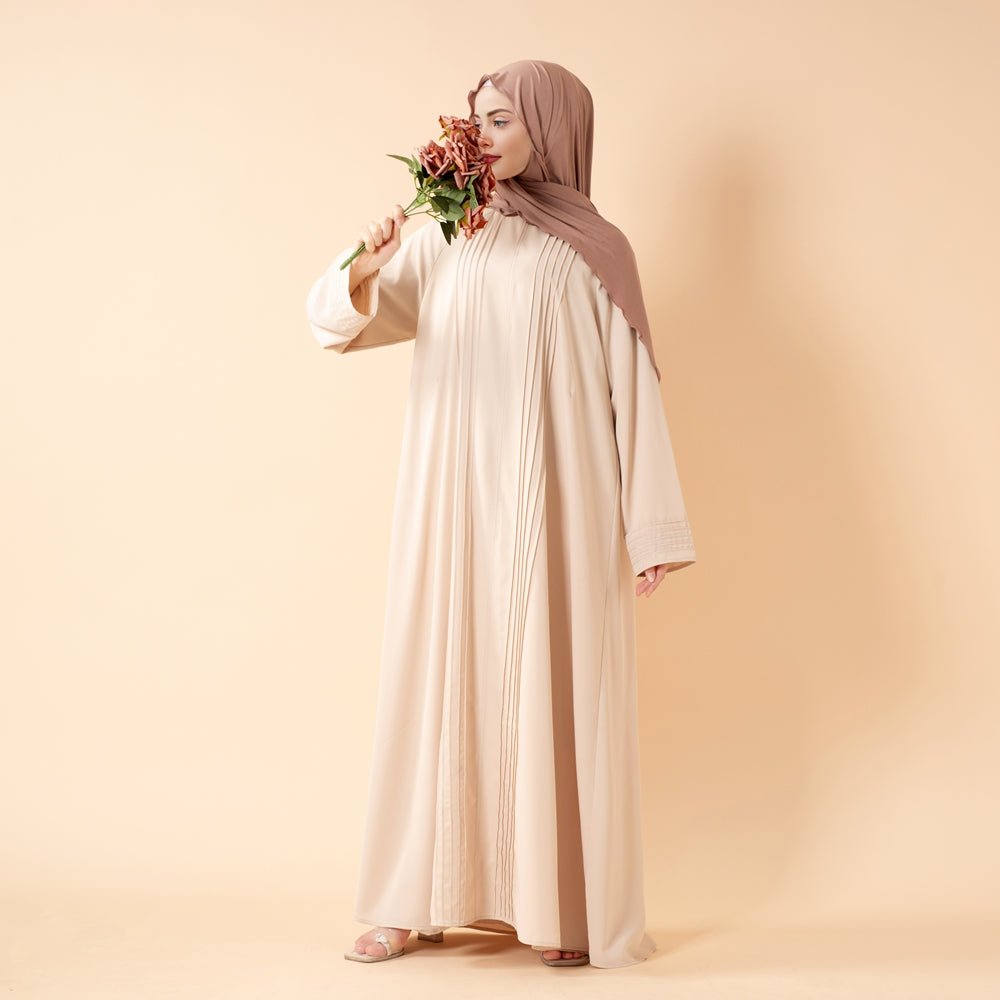Essence Pleated Abaya – Sandstone Beige(MA254) - Mariam's Collection