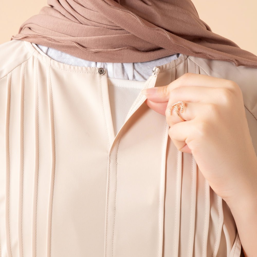 Essence Pleated Abaya – Sandstone Beige(MA254) - Mariam's Collection