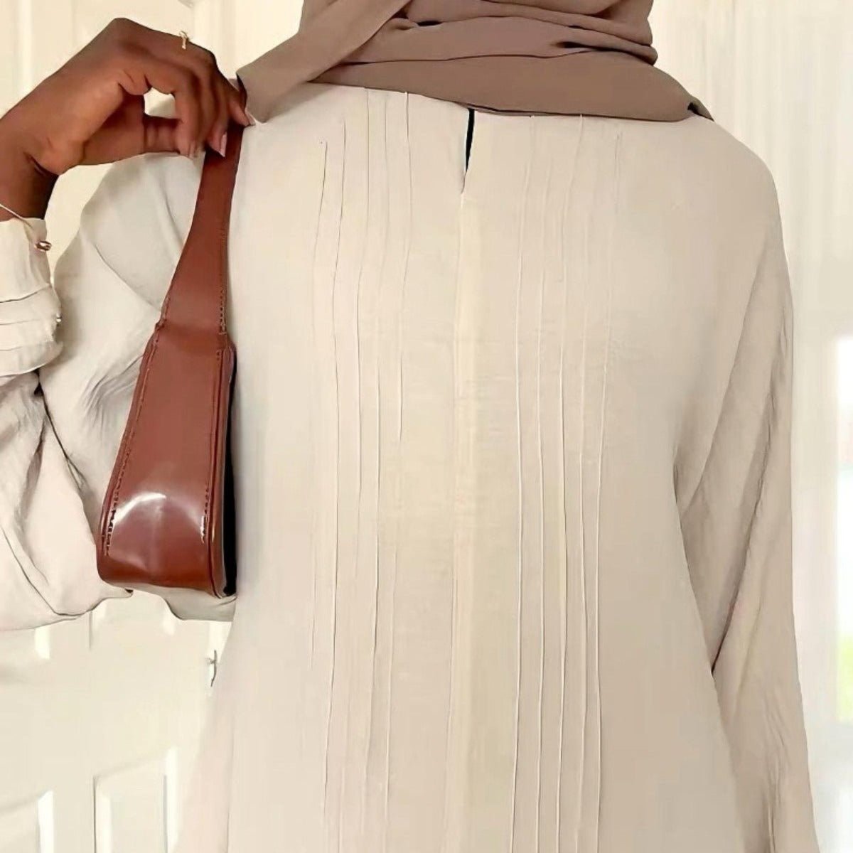 Essence Pleated Abaya – Sandstone Beige.(MA254) - Mariam's Collection