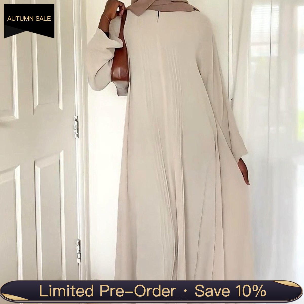 Essence Pleated Abaya – Sandstone Beige.(MA254) - Mariam's Collection