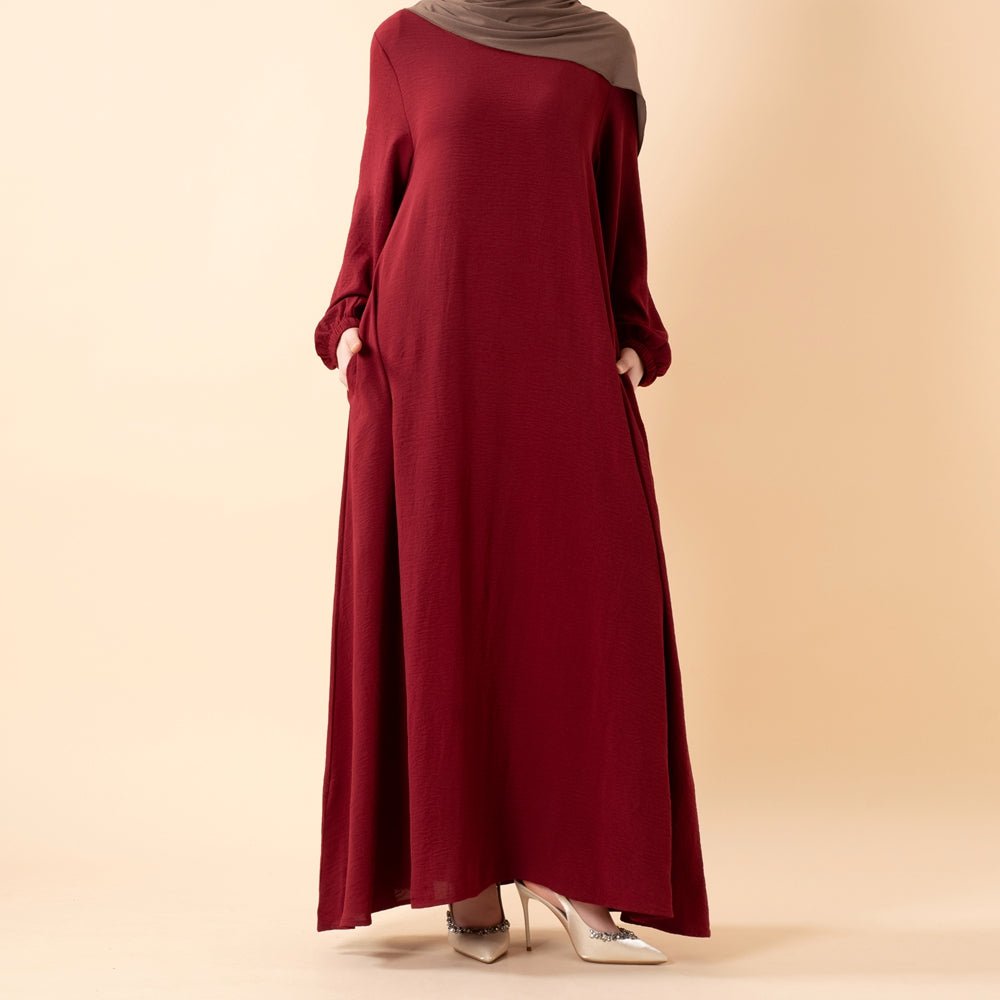 Essential Flow Crepe Maxi Dress with Pockets Everyday Modest Abaya Chocolate Brown / M Essential Flow Crepe Maxi Dress with Pockets Everyday Modest Abaya Chocolate Brown / M