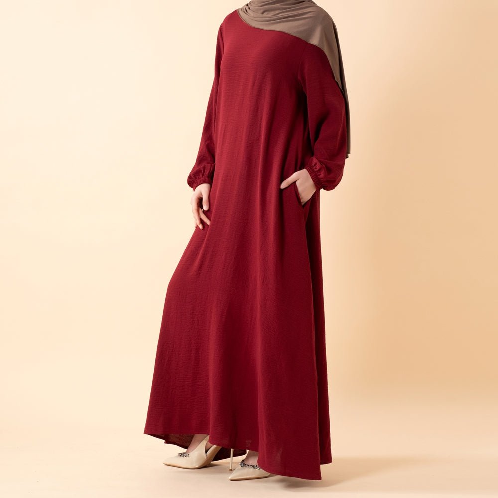 Essential Flow Crepe Maxi Dress with Pockets — Everyday Modest Abaya Chocolate Brown / M