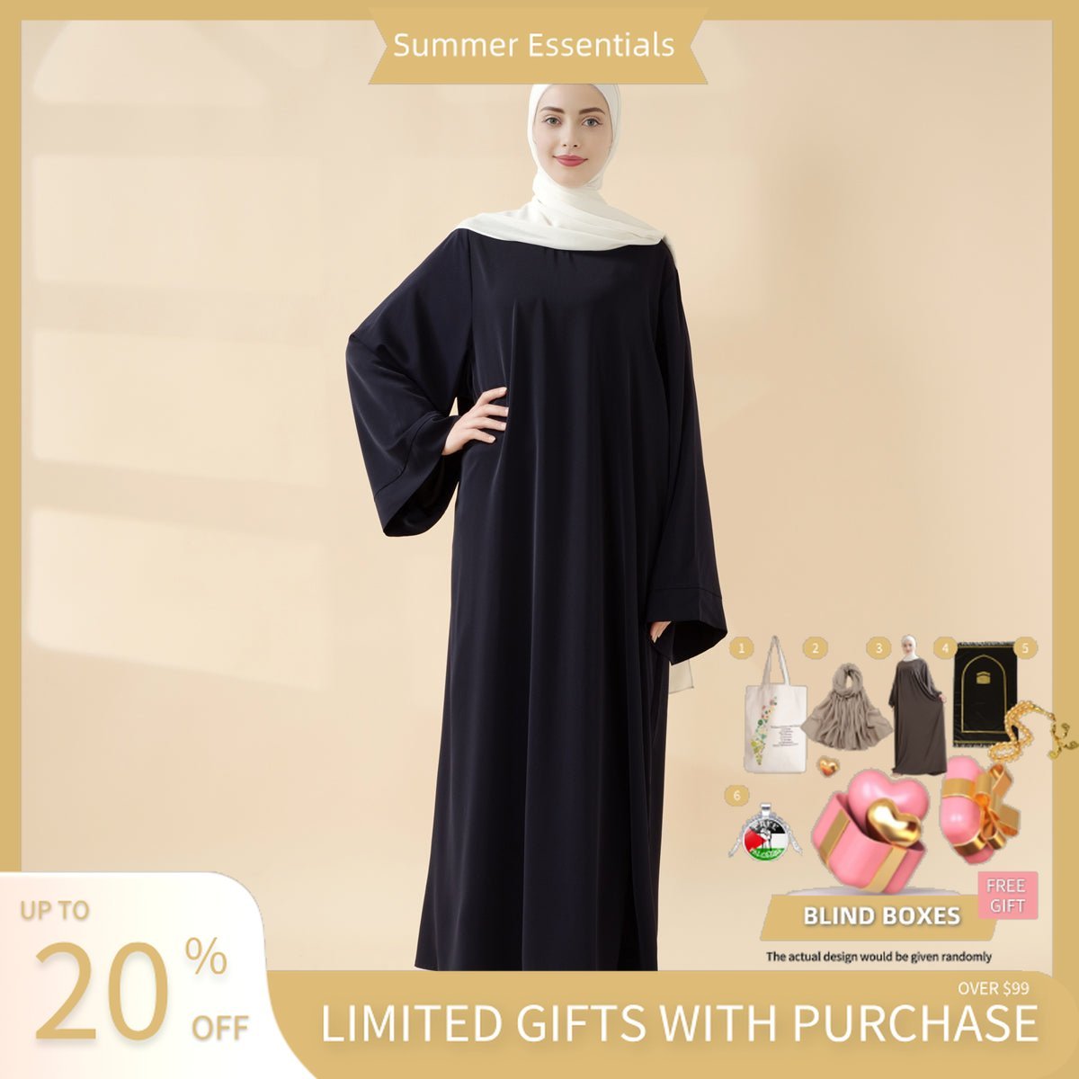 Essential Premium Loose Fit Abaya 2 - Piece Set with Versatile Pockets (MA120) - Mariam's Collection