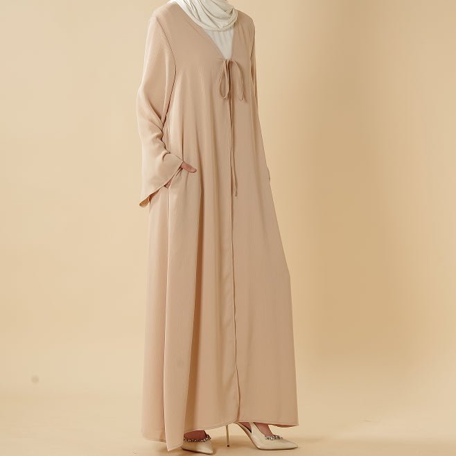 Essential Zoom Open Front Abaya with Tie Closure & Pockets (MOA309) - Mariam's Collection