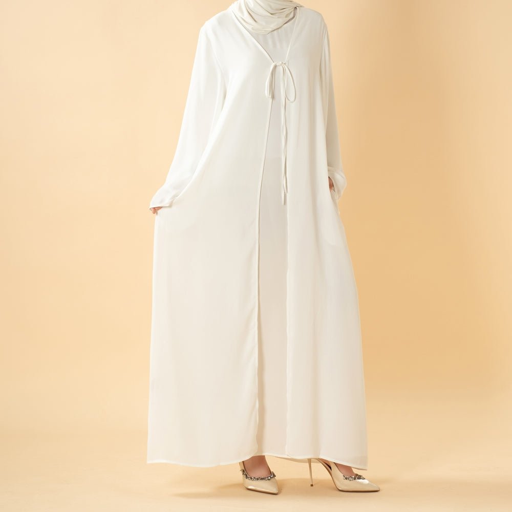Essential Zoom Open Front Abaya with Tie Closure & Pockets (MOA309) - Mariam's Collection