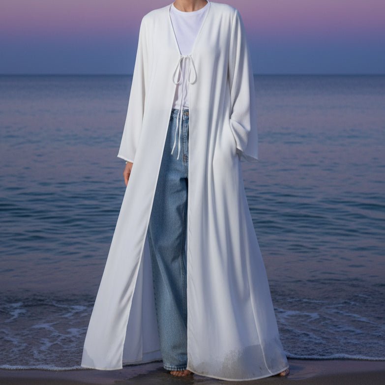 Essential Zoom Open Front Abaya with Tie Closure & Pockets (MOA309) - Mariam's Collection