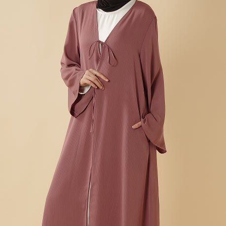 Essential Zoom Open Front Abaya with Tie Closure & Pockets (MOA309) - Mariam's Collection