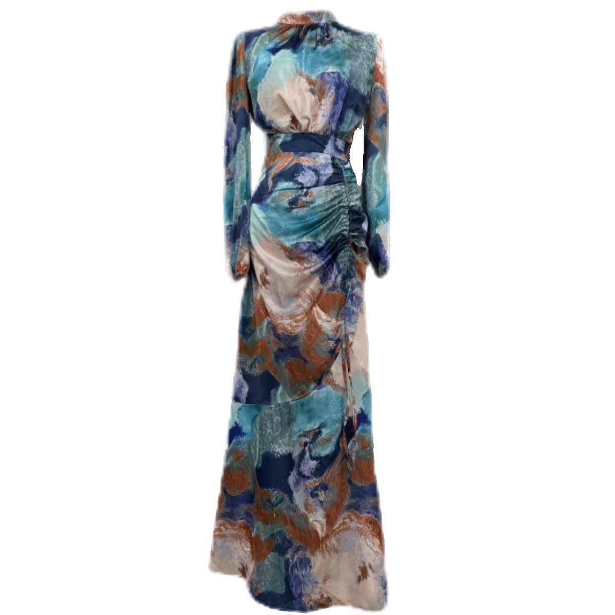 Exotic Print Pleated Bell Sleeve Abaya. (MA166) - Mariam's Collection