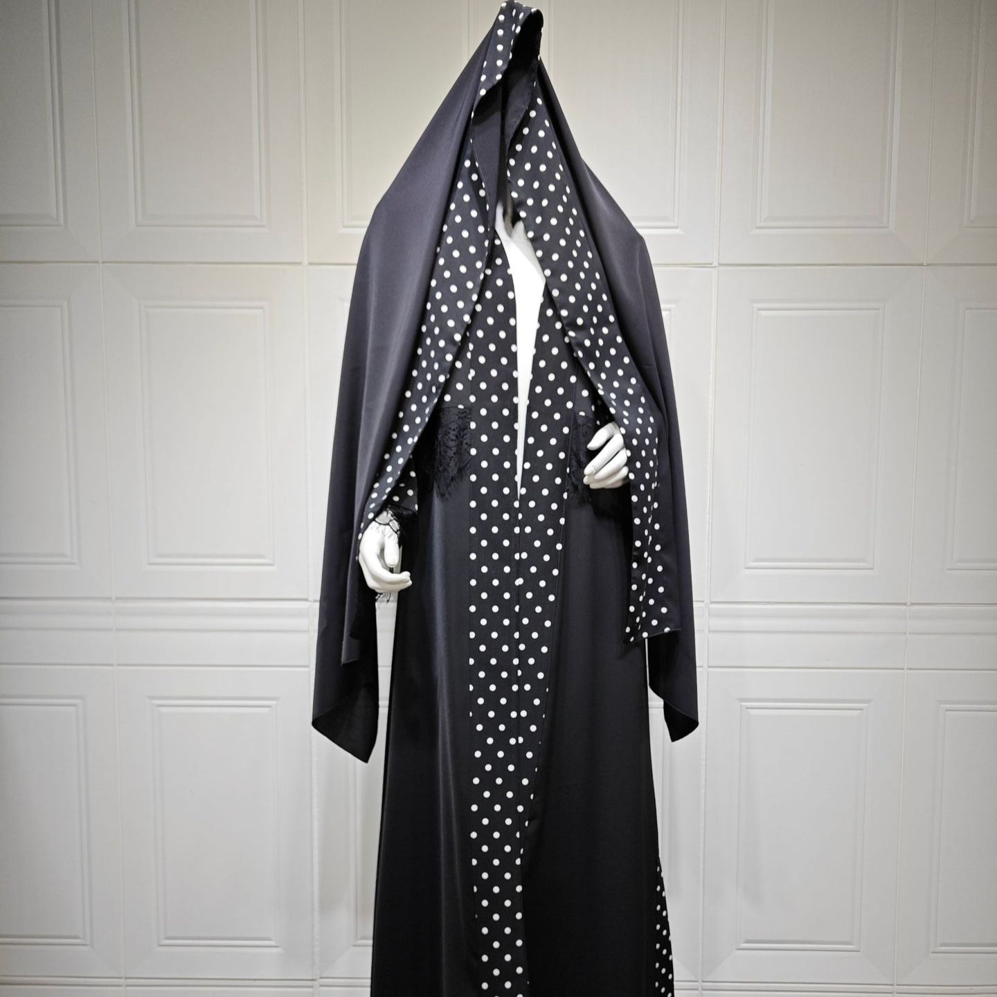Polka Dot & Lace Panel Open Abay(MOA335)
