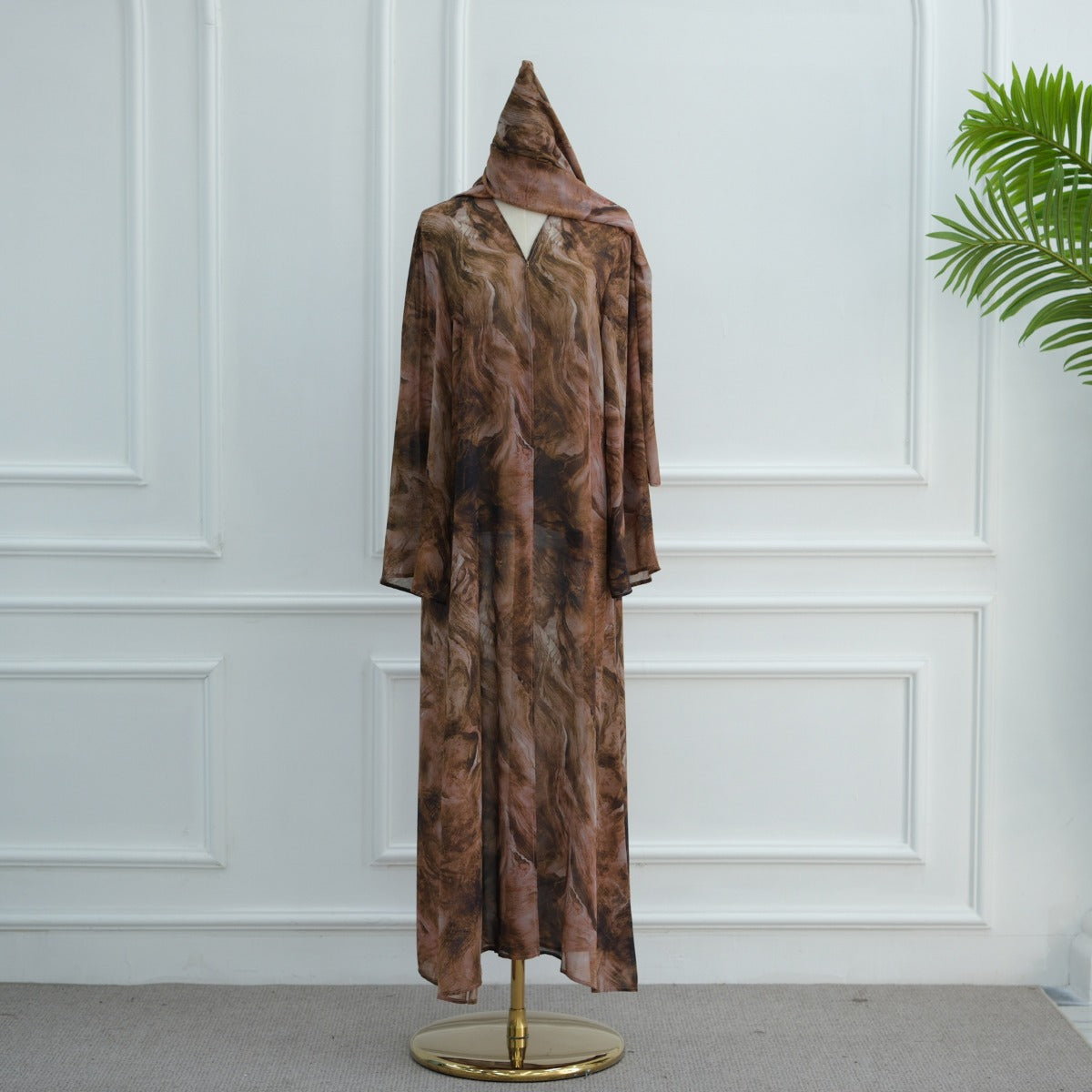 Printed Cardigan Abaya Collection | Modest Luxury Loungewear Feather-Print Robes (MOA194)