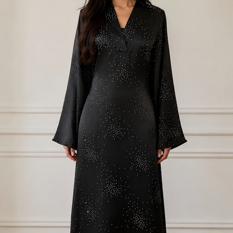 Galaxy Rhinestone V-Neck Flared Sleeve Maxi Dress(MS518)