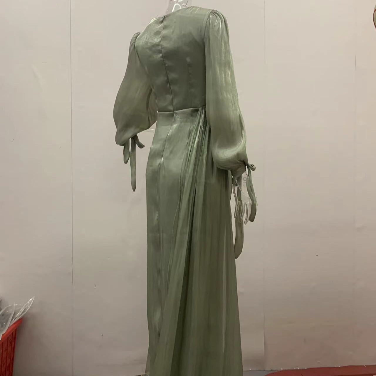 Ruched Evening Dress | Puff Sleeve Bodycon Maxi Dress(MS280)