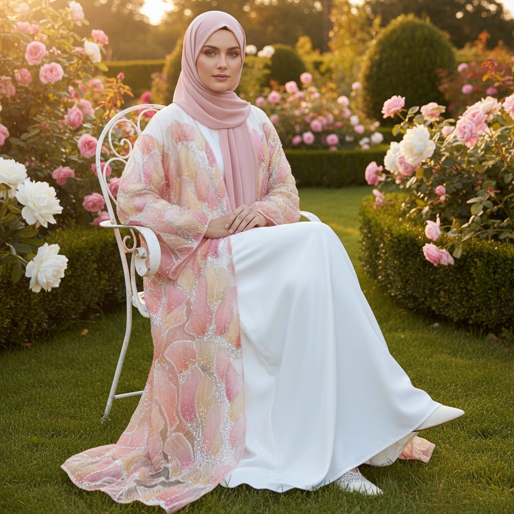 Luxury Hand-Embroidered Open Abaya Cardigan(MOA295)