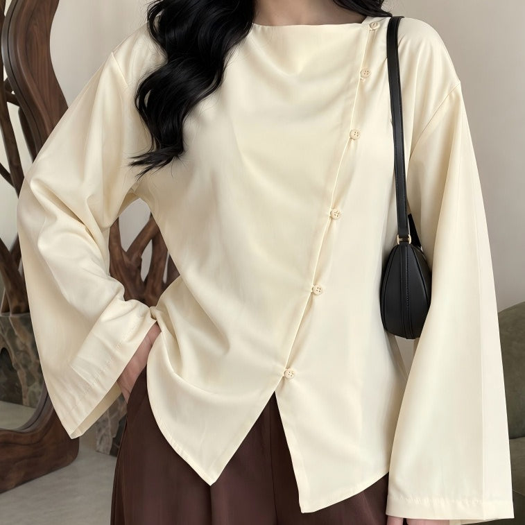 Asymmetric Button Long-Sleeve Top(MS557)