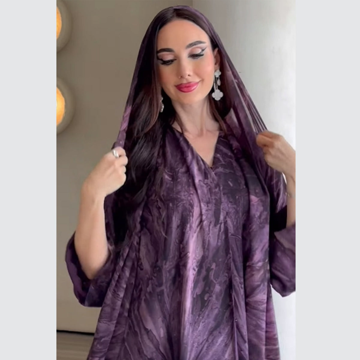 Printed Cardigan Abaya Collection | Modest Luxury Loungewear Feather-Print Robes (MOA194)
