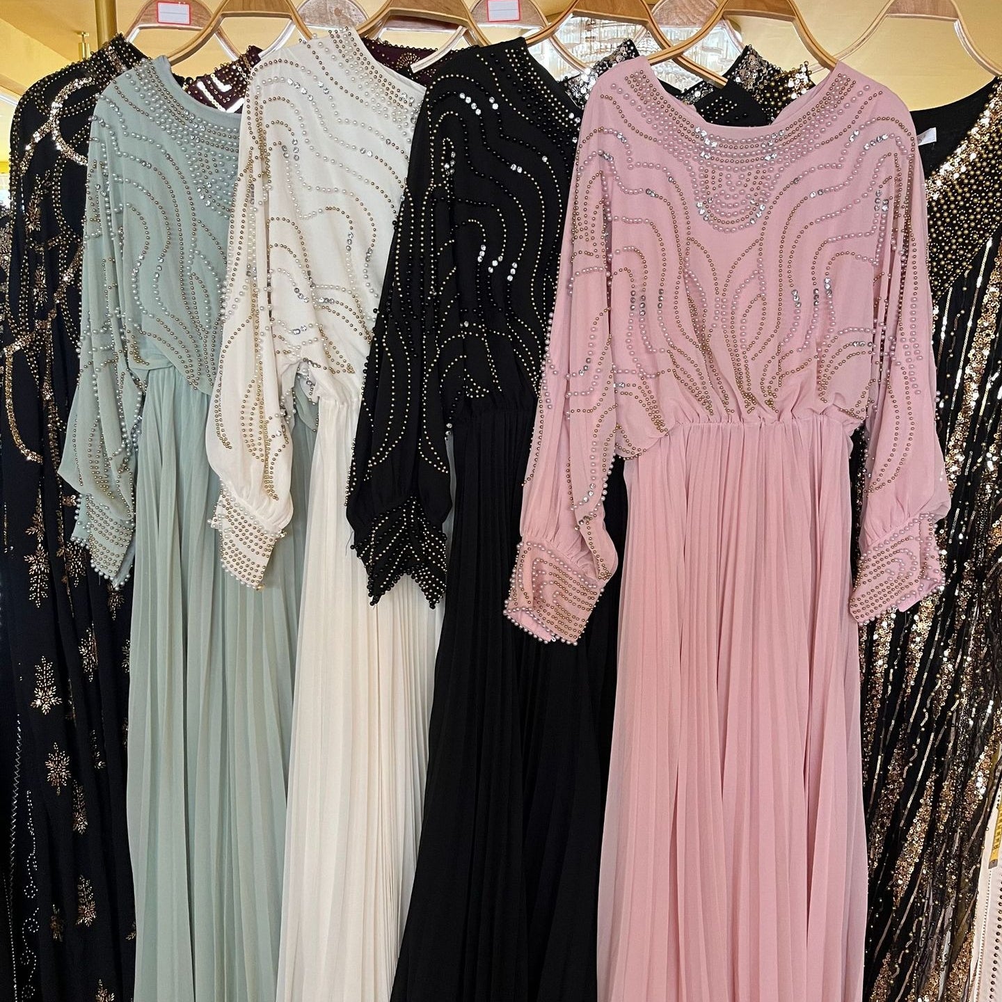 Handbeaded Pearl & Crystal Batwing Maxi Dress(MS529)