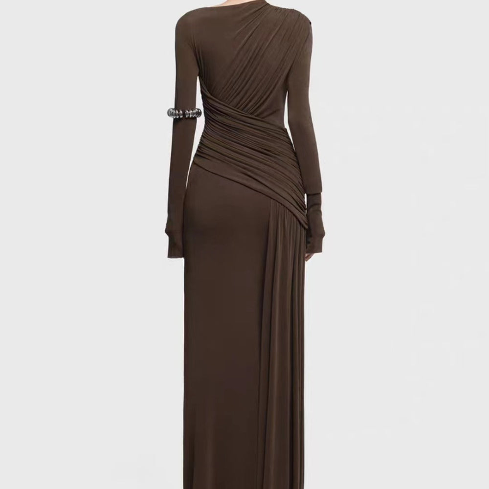 Asymmetric Draped Evening Gown(MS220)