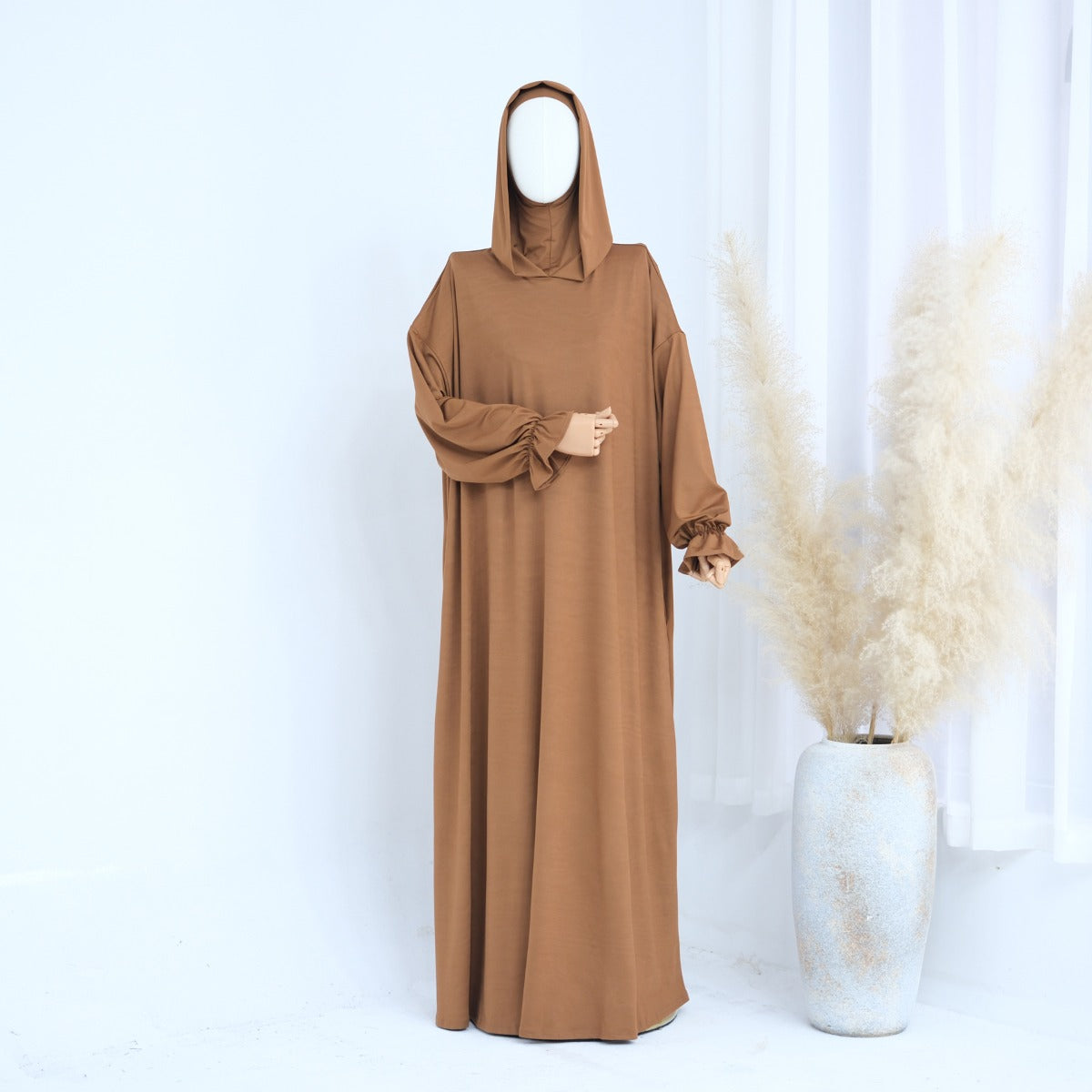 Modest Casual Hooded Abaya Collection | Tone Robes with Bubble Sleeves (MJ021)