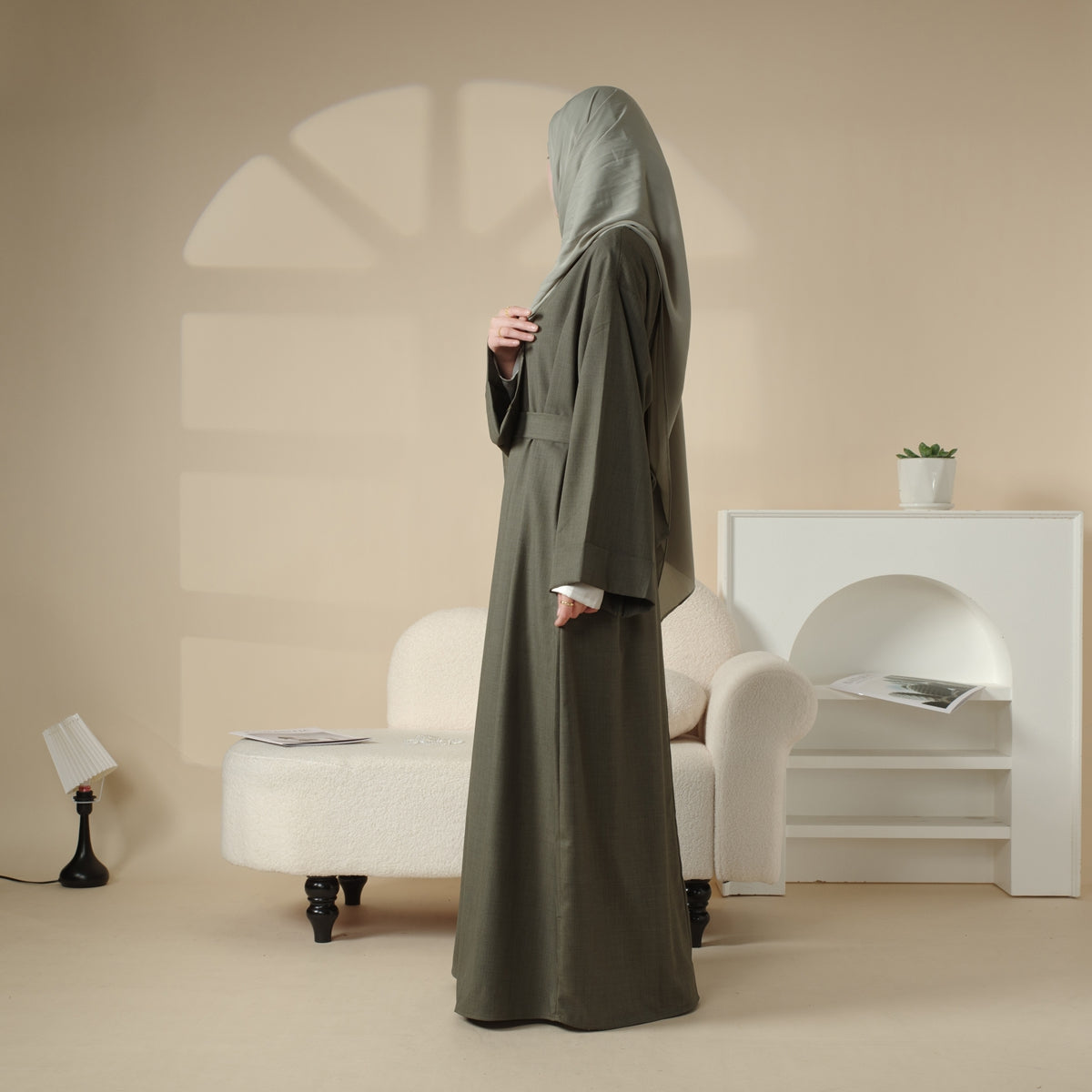 Linen Plain Abaya with Pockets 2-Piece Set (MA043)