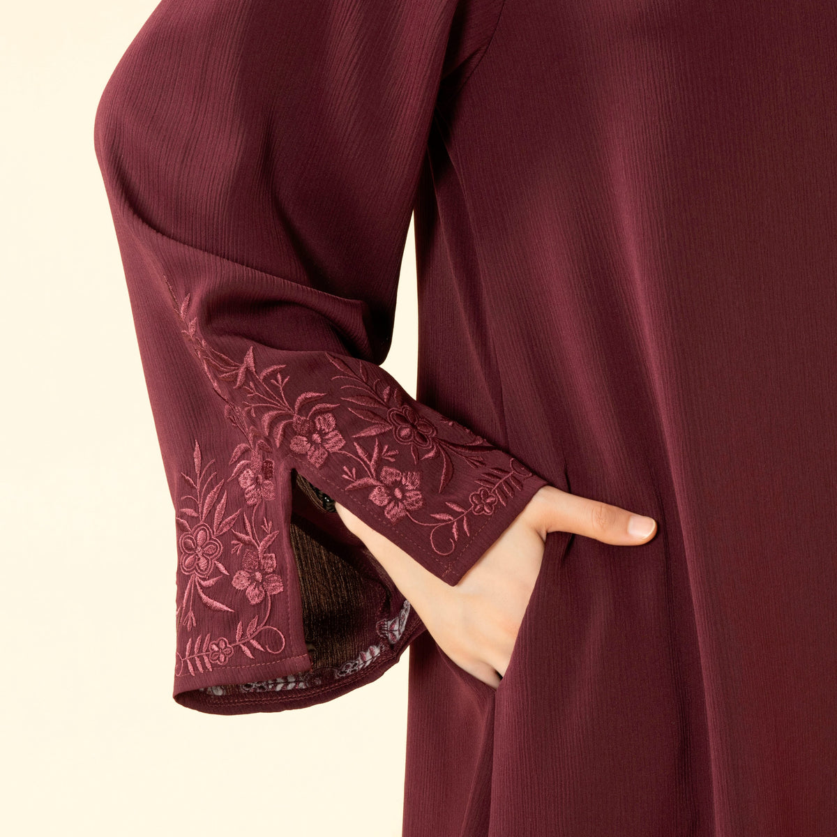 Floral Embroidered Cuff Abaya | Umbrella-Cut Zoom Maxi Dress(MA342)