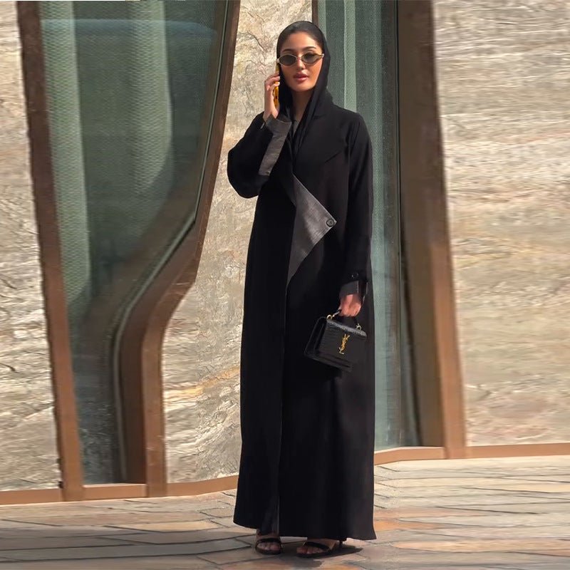Fashion Forward Long Sleeve Paneled Black Coat | Elegant Long Outerwear(MOA243) - Mariam's Collection