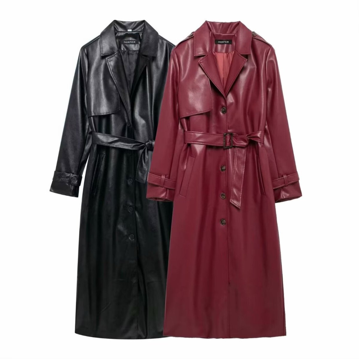 Faux Leather Lapel Coat (MS075) - Mariam's Collection