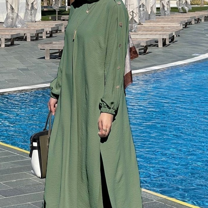 Textured Puff Sleeve Maxi Abaya(MS526)