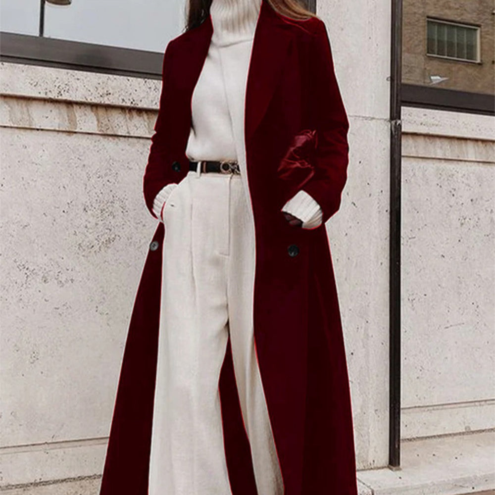 Solid Colour Double-Breasted Maxi Coat(MS551)