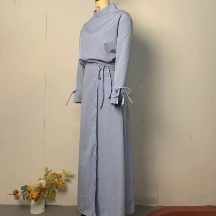 Tie-Cuff Blouse with High-Waist Skirt(MS293)