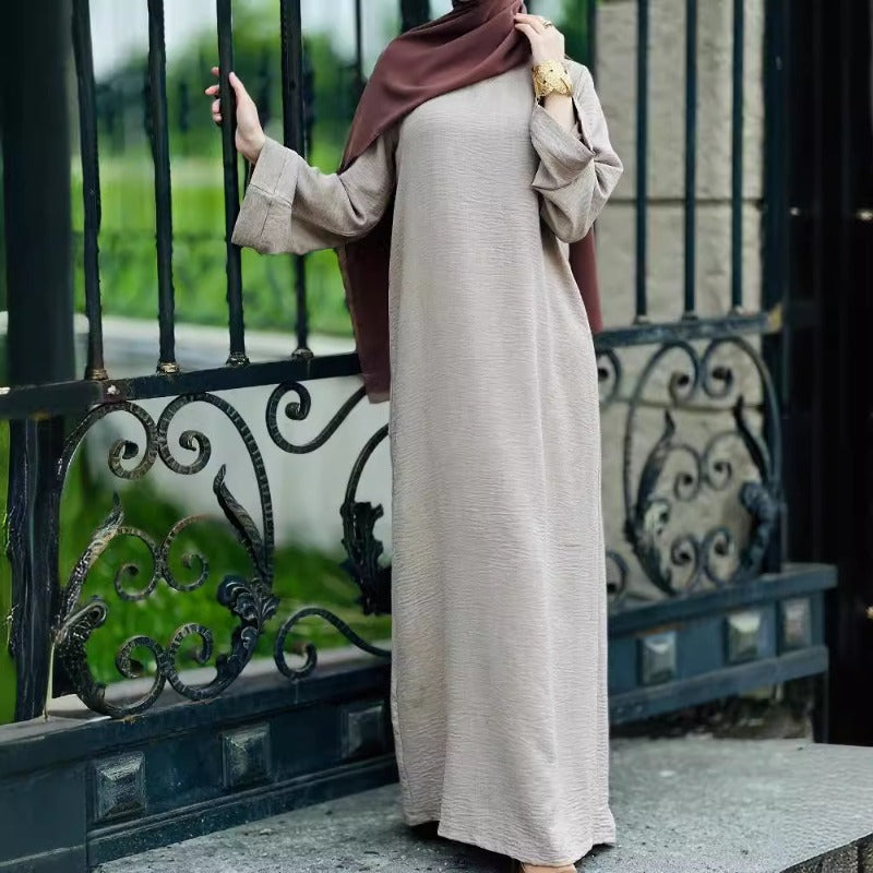Textured Crepe Abaya | Round Neck Pullover Maxi Dress(MA361)