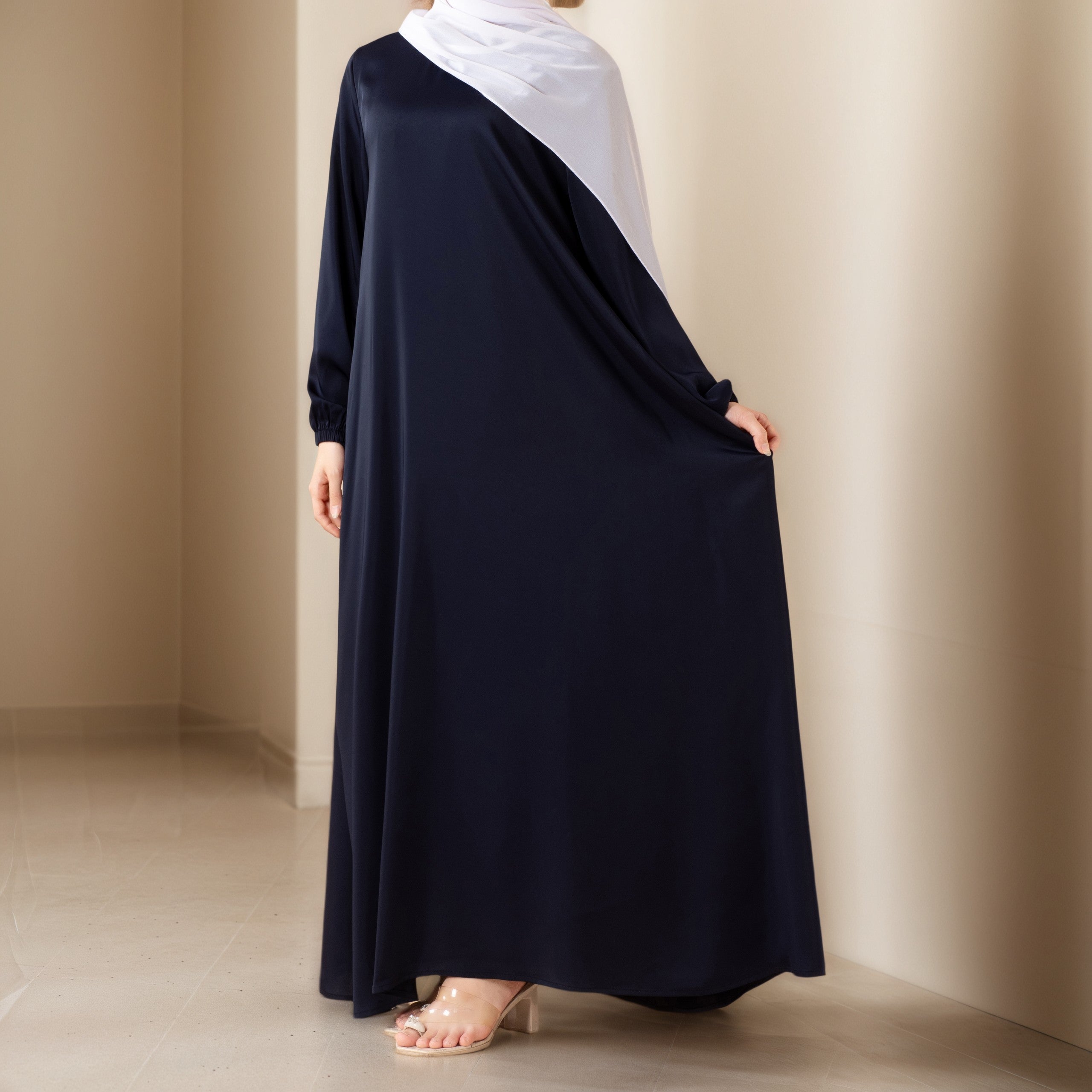 Modest Luxury Premium Satin Abaya | Umbrella Cut A-Line Abaya with Pockets (MA311)