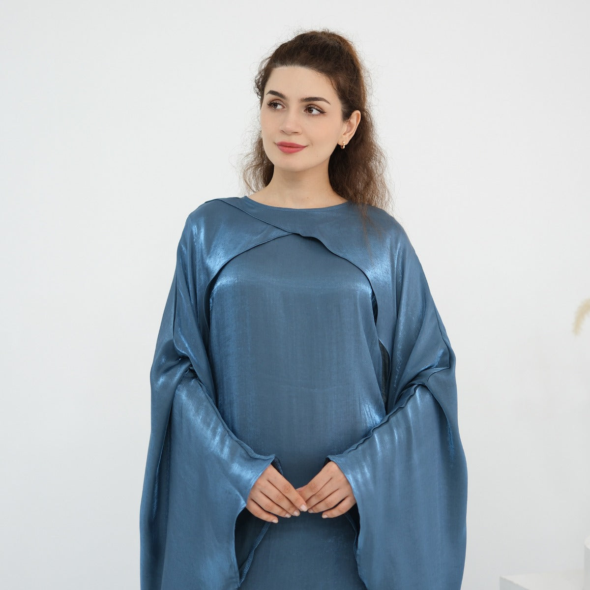 Luminous Beaded Abaya Collection | Luxury Solid Color Bell Sleeve Evening Wear Robes (MOA196)