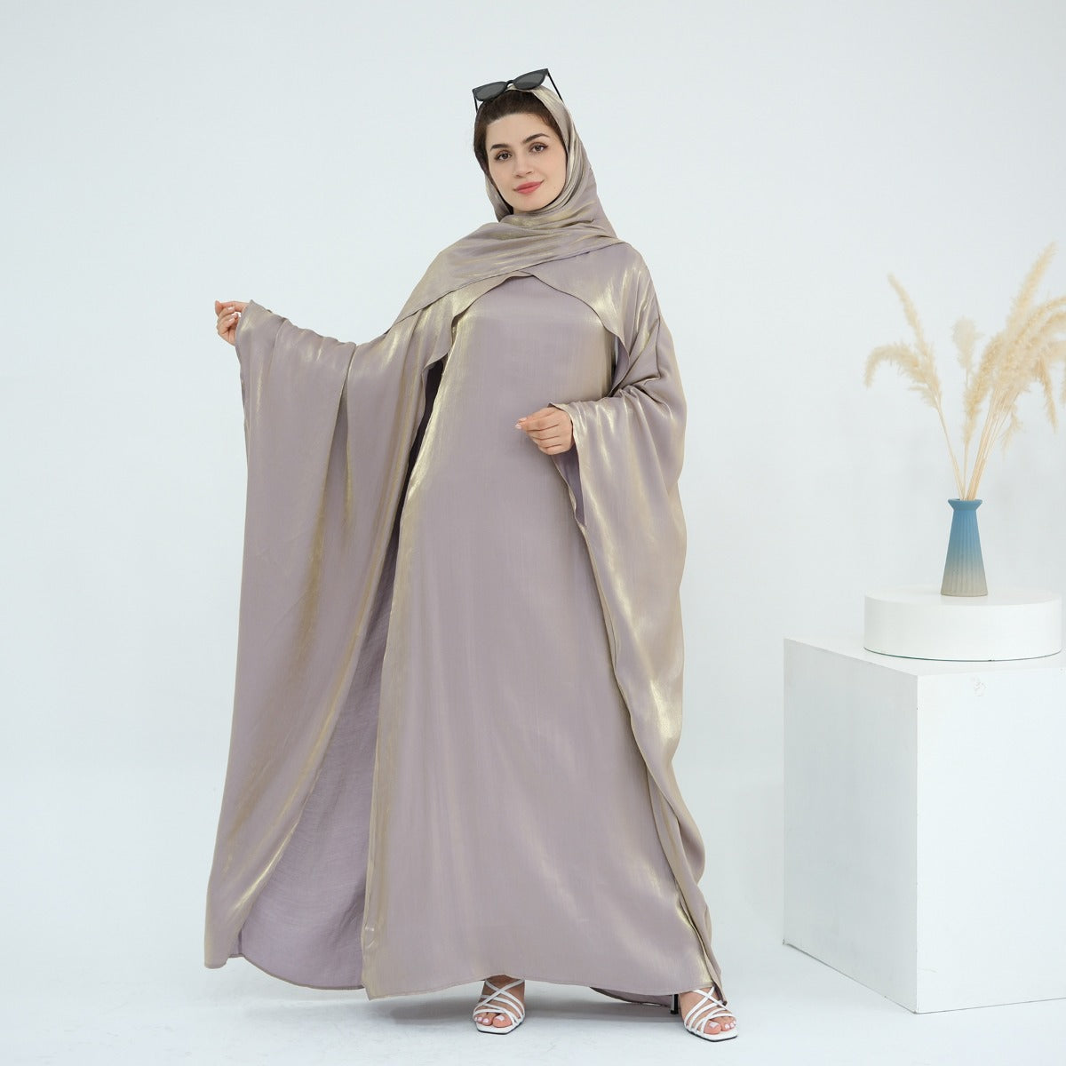 Luminous Beaded Abaya Collection | Luxury Solid Color Bell Sleeve Evening Wear Robes (MOA196)