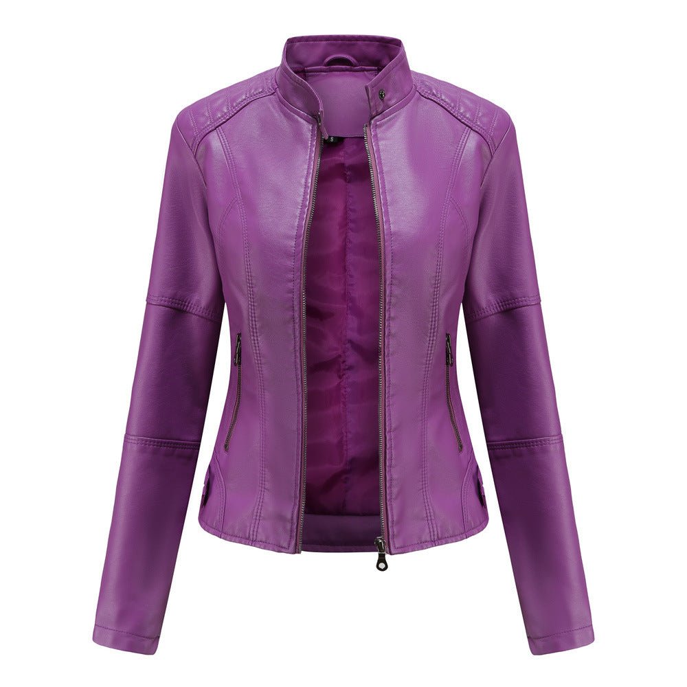 Fitted Moto Jacket | Stand Collar Faux Leather Biker Jacket(MS246) - Mariam's Collection