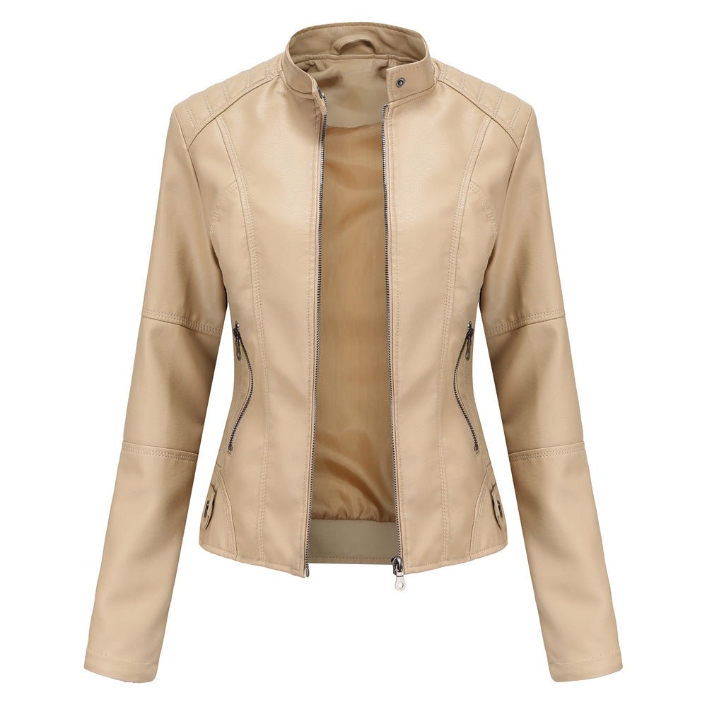 Fitted Moto Jacket | Stand Collar Faux Leather Biker Jacket(MS246) - Mariam's Collection