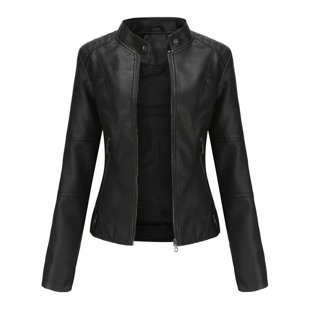 Fitted Moto Jacket | Stand Collar Faux Leather Biker Jacket(MS246) - Mariam's Collection