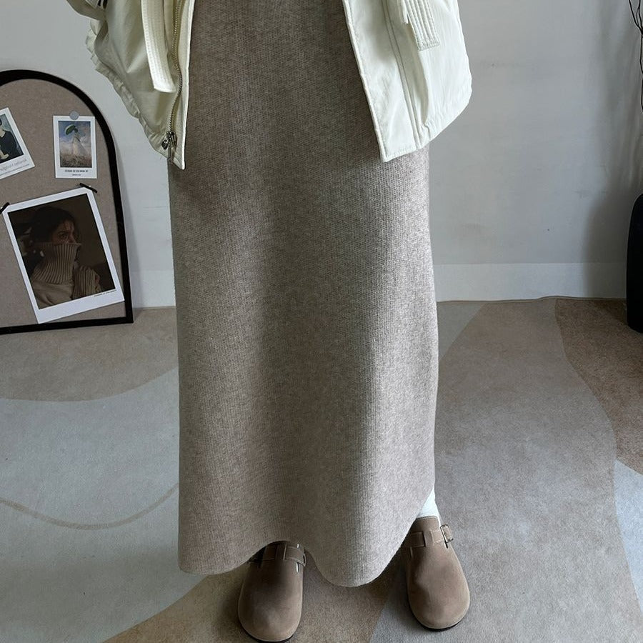 Fleece - Lined Knit Midi Skirt with Side Slit(MS207) - Mariam's Collection
