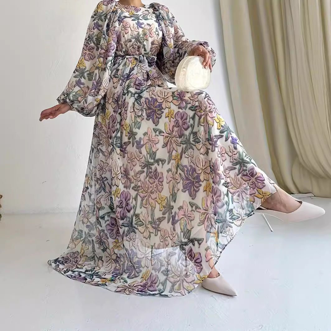 Floral Chiffon Dress with Puff Sleeves