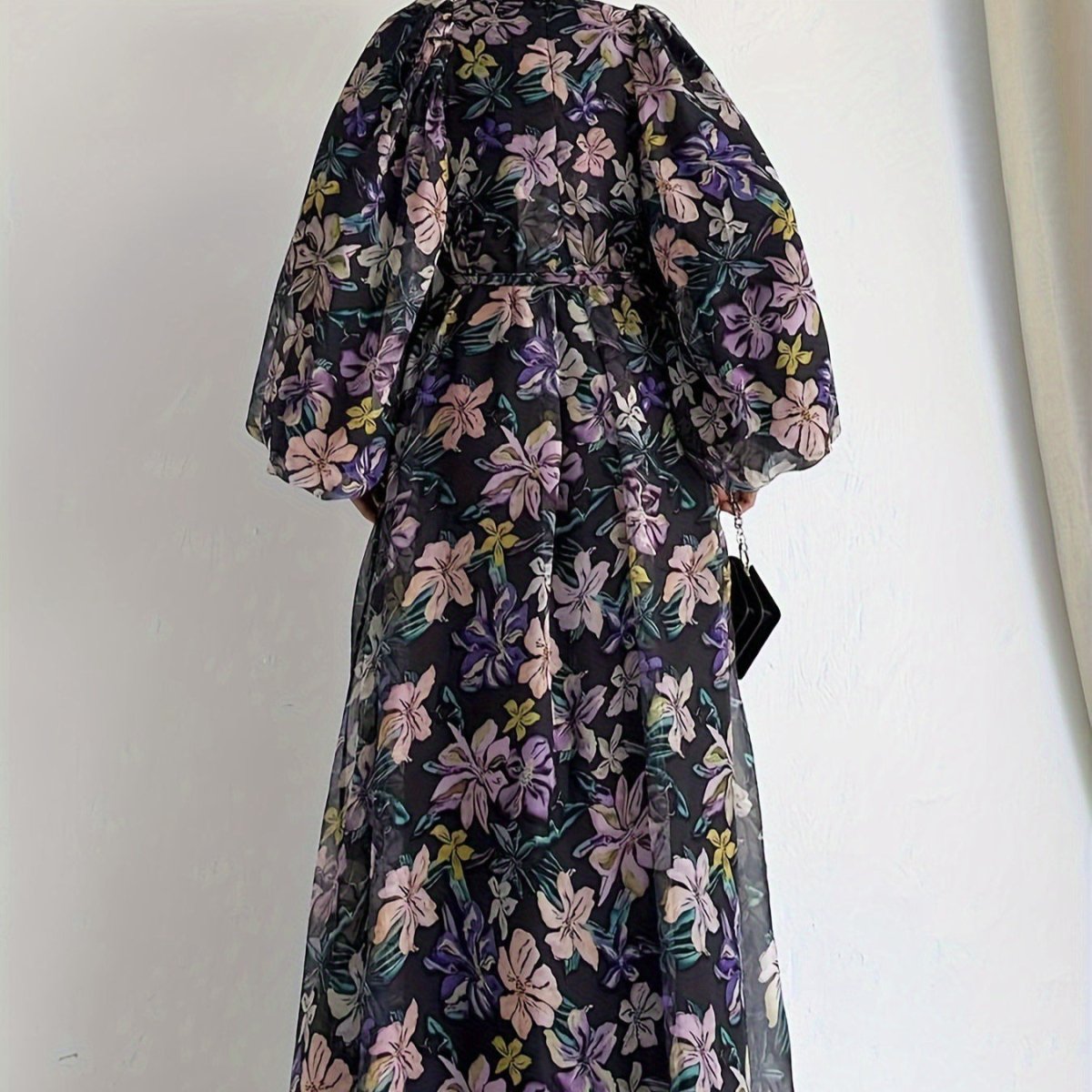Floral Chiffon Dress with Puff Sleeves