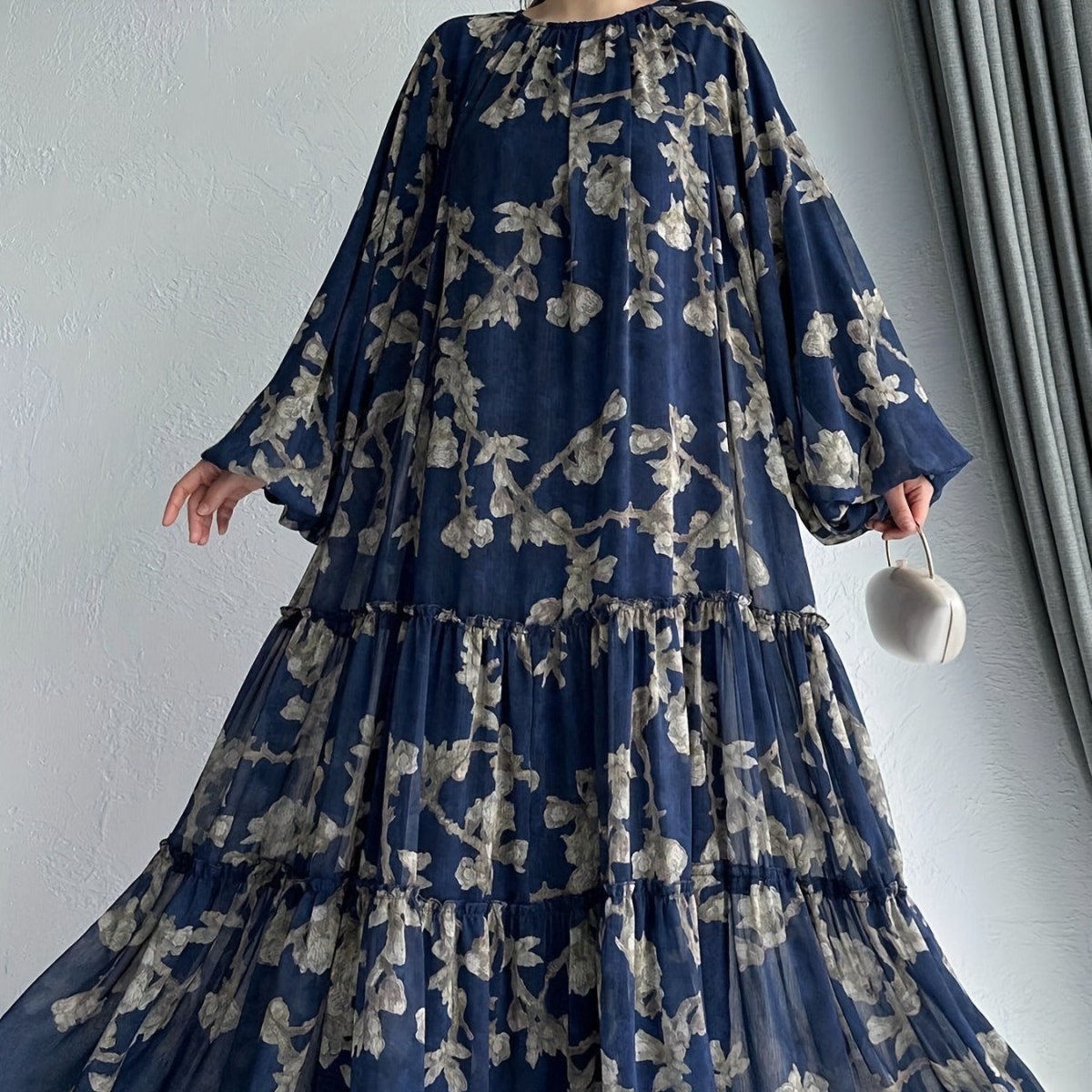 floral long sleeve chiffon dress Floral Chiffon Dress(MA409)