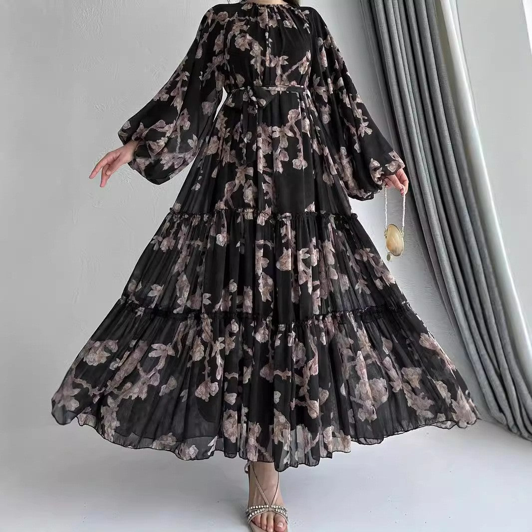 patterned chiffon dress Floral Chiffon Dress(MA409)