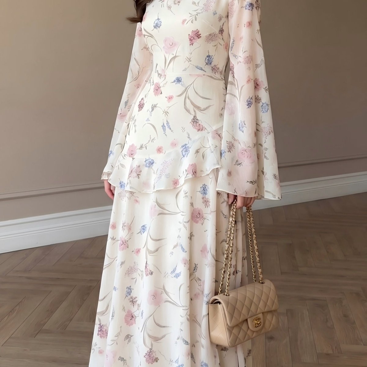 Floral Chiffon Maxi Dress(MS432) - Mariam's Collection