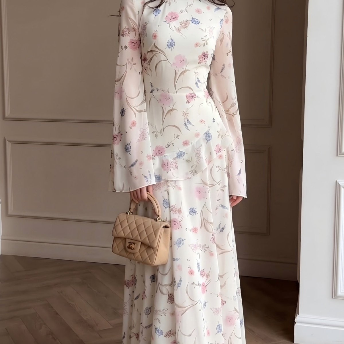 Floral Chiffon Maxi Dress(MS432) - Mariam's Collection