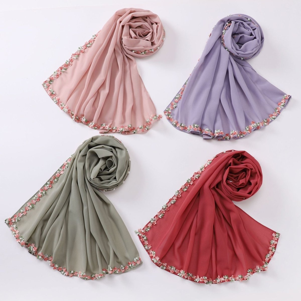 Floral Embellished Chiffon Hijab Scarf(MH221) - Mariam's Collection