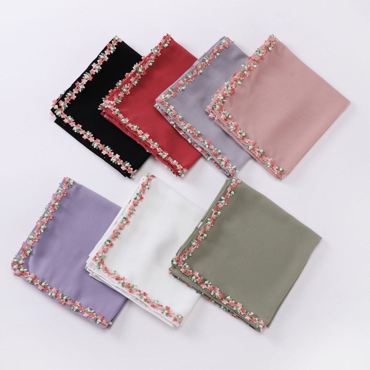 Floral Embellished Chiffon Hijab Scarf(MH221) - Mariam's Collection