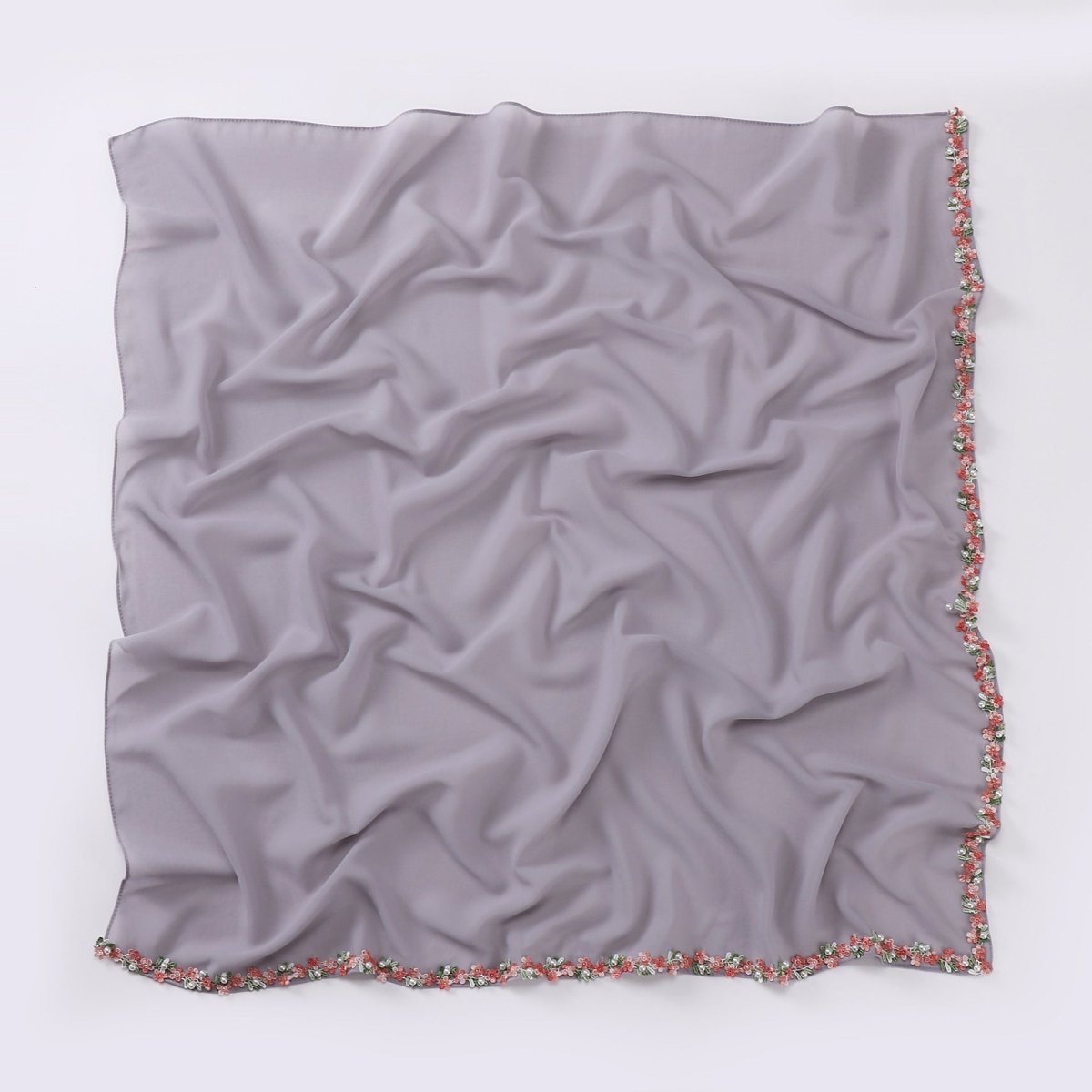 Floral Embellished Chiffon Hijab Scarf(MH221) - Mariam's Collection