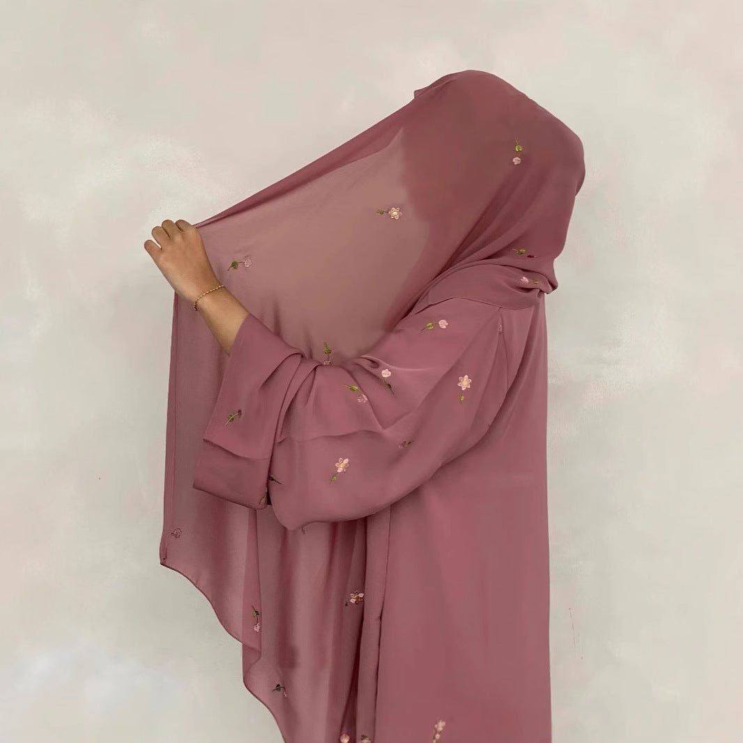 Floral Embroidered Abaya & Hijab Set(MOA248) - Mariam's Collection